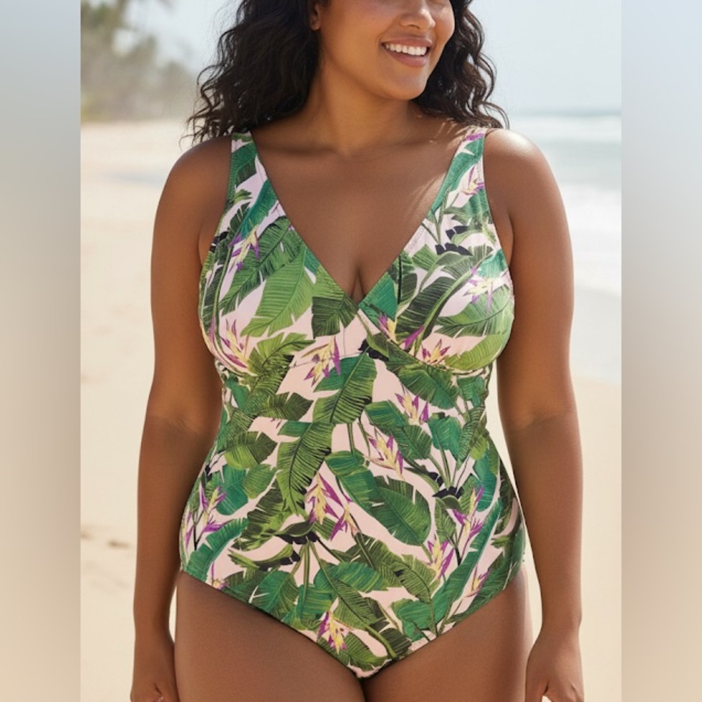 NEW Lands End Birds of Paradise Tropical One Piece Swimsuit